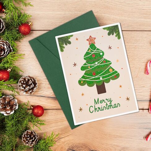 بطاقات عيد الميلاد مع مظاريف AZAZA-مظاريف حمراء مظاريف خضراء (3 تصاميم، 3 بطاقات و4 مظاريف) بطاقات سانتا كلوز، بطاقات شجرة عيد الميلاد، أظرف 5x7 للدعوات in Kuwait