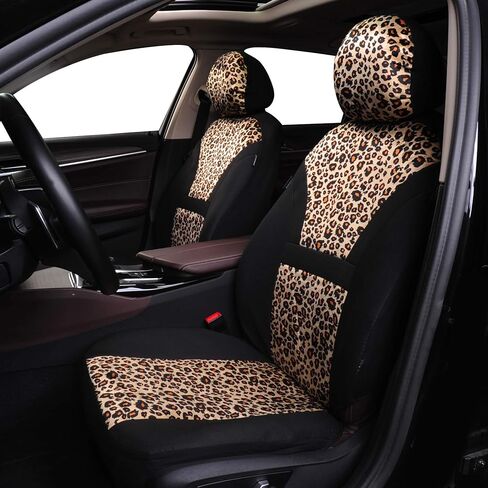 AUTOFAN Leopard Car Seat Covers Full Set with Steering Wheel Cover 2 Seat Belt Pads, Cheetah Print Seat Covers for Cars for Women,Airbag Compatible,Universal Fits for Cars,SUV,Truck in Saudi Arabia