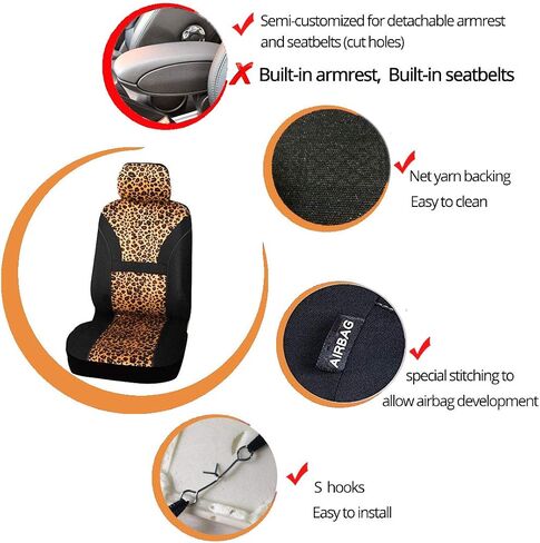 AUTOFAN Leopard Car Seat Covers Full Set with Steering Wheel Cover 2 Seat Belt Pads, Cheetah Print Seat Covers for Cars for Women,Airbag Compatible,Universal Fits for Cars,SUV,Truck in Saudi Arabia
