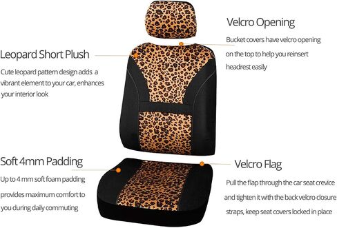 AUTOFAN Leopard Car Seat Covers Full Set with Steering Wheel Cover 2 Seat Belt Pads, Cheetah Print Seat Covers for Cars for Women,Airbag Compatible,Universal Fits for Cars,SUV,Truck in Saudi Arabia