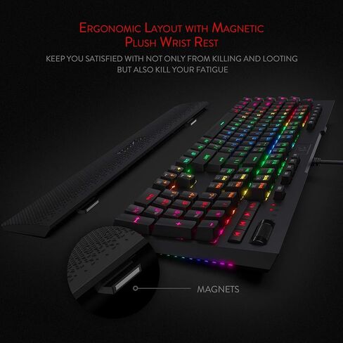 لوحة مفاتيح الألعاب الميكانيكية Redragon K586 RGB، 10 مفاتيح ماكرو مخصصة، تحكم مريح في الوسائط، ومسند معصم قابل للفصل، مفتاح أحمر in Saudi Arabia