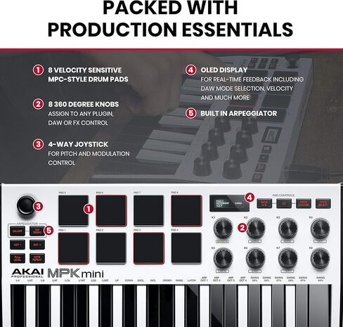 وحدة تحكم لوحة المفاتيح Akai MPK Mini MK3 - أبيض in Saudi Arabia