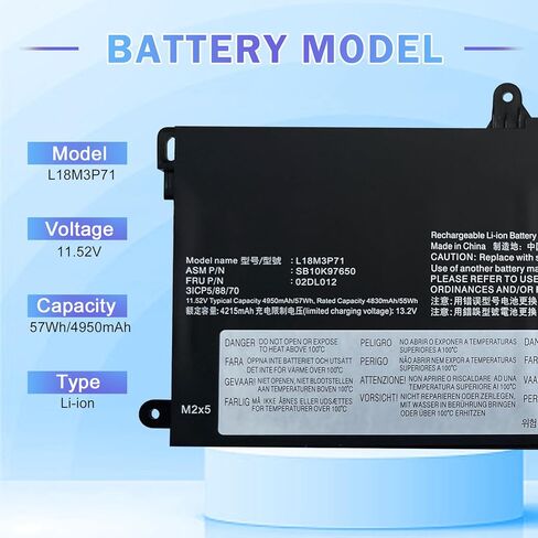 استبدال بطارية L18M3P71 02DL012 لجهاز Lenovo ThinkPad T590 P53S T15 P15s Gen 1st T15 P15s Gen 2 Series SB10T83157 5B10W13914 SB10K97650 02DL011 L18L3P71 57Wh 4950mAh 3 خلايا in Kuwait
