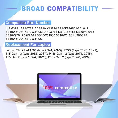 استبدال بطارية L18M3P71 02DL012 لجهاز Lenovo ThinkPad T590 P53S T15 P15s Gen 1st T15 P15s Gen 2 Series SB10T83157 5B10W13914 SB10K97650 02DL011 L18L3P71 57Wh 4950mAh 3 خلايا in Kuwait