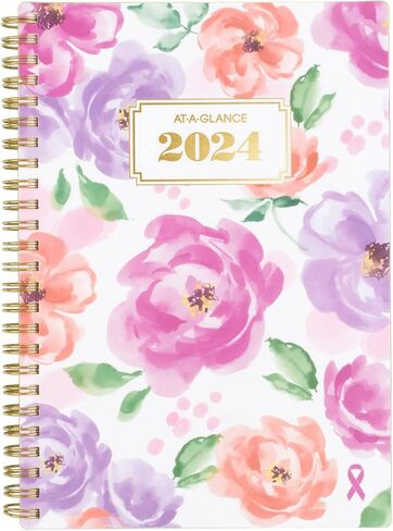 AT-A-GLANCE 2024 Weekly & Monthly Planner, 5-1/2" x 8-1/2", Small, Monthly Tabs, Pocket, Badge Floral (1675F-200-24) in Saudi Arabia