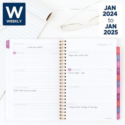 AT-A-GLANCE 2024 Weekly & Monthly Planner, 5-1/2" x 8-1/2", Small, Monthly Tabs, Pocket, Badge Floral (1675F-200-24) in Saudi Arabia