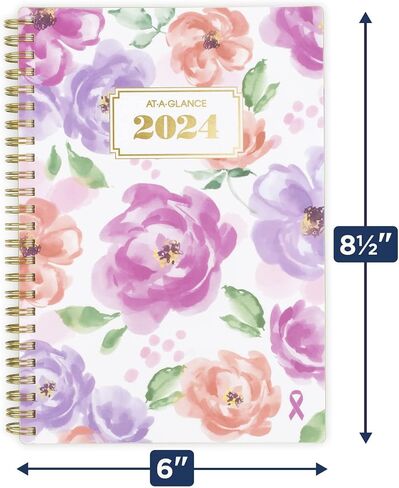AT-A-GLANCE 2024 Weekly & Monthly Planner, 5-1/2" x 8-1/2", Small, Monthly Tabs, Pocket, Badge Floral (1675F-200-24) in Saudi Arabia