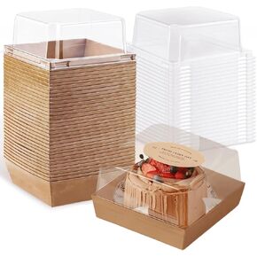 صناديق مخبوزات الساندويتشات من BBJ WRAPS، صناديق فطائر فردية مع أغطية شفافة، حاويات حلوى الدونات للاستعمال مرة واحدة لتغليف المواد الغذائية، عبوة من 50 قطعة (بني) in Kuwait