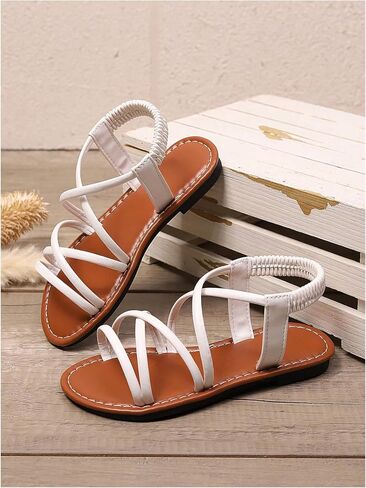 صليب Gorglitter Girl Cross Strappy Dress Open Open Tee Strap Strap Strild Summer Flat Sandals in Saudi Arabia