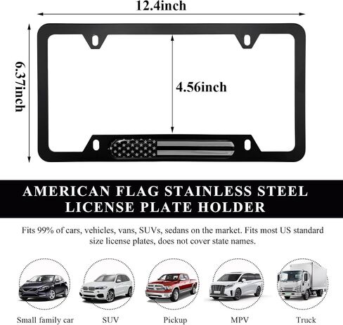 2 PCS Flag License Plate Frame, American Flag Patriotic Stainless Steel Auto Plate Cover, Vintage US Rust-Proof Vehicle License Plate Holder, Universal Car Accessories (Black) in Saudi Arabia