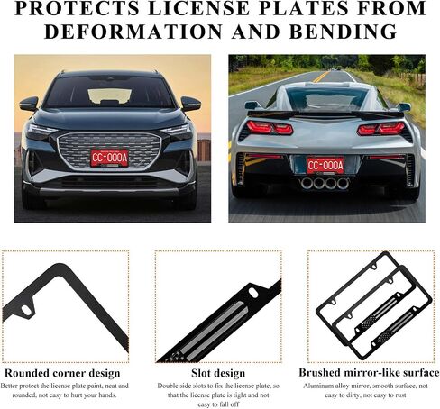 2 PCS Flag License Plate Frame, American Flag Patriotic Stainless Steel Auto Plate Cover, Vintage US Rust-Proof Vehicle License Plate Holder, Universal Car Accessories (Black) in Saudi Arabia