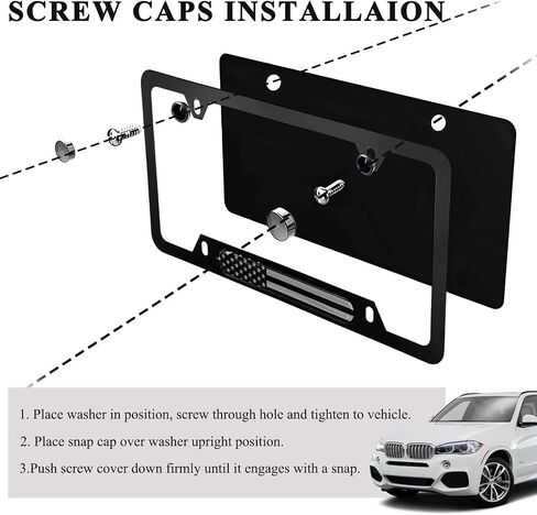 2 PCS Flag License Plate Frame, American Flag Patriotic Stainless Steel Auto Plate Cover, Vintage US Rust-Proof Vehicle License Plate Holder, Universal Car Accessories (Black) in Saudi Arabia