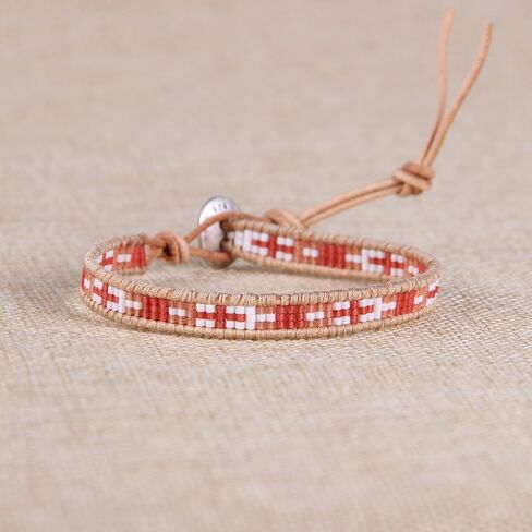 KELITCH Boho Seed Beaded Bracelets Leather Wrap Bracelet Women Handmade Bangle Bracelets in Saudi Arabia