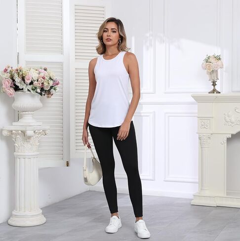 Primoda Womens Slobess Tank Tops Crew Neck Lourd Fit Summer Disualy Curved Tunic Shirt in Kuwait