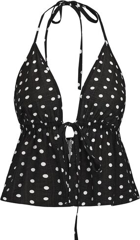 Women's Y2K Cute Summer Leopard Print Halter Top Sexy Tie Front Backless Ruffle Beach Crop Going Out Tops for Women in Kuwait