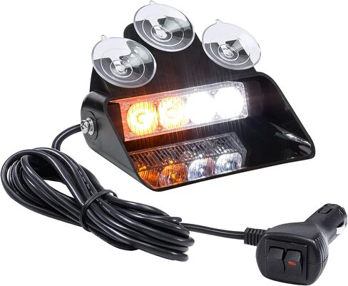 LAMPHUS SolarBlast SBWL14 4W Amber White LED Flashing Emergency Dash Light [32 Flash Modes] [Adjustable Angle] [Suction Cups] Yellow Strobe Warning Dash Windshield Light for Truck Vehicles in Saudi Arabia