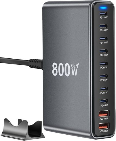 كتلة شاحن سريع USB C بقدرة 320 واط، محطة شحن USB ذات 8 منافذ، GaN Ⅲ Pro 100 واط PD PPS منفذ شحن سريع، شاحن حائط للكمبيوتر المحمول متوافق مع MacBook/iPhone 16/iPad/Galaxy S23/22 إلخ in Kuwait