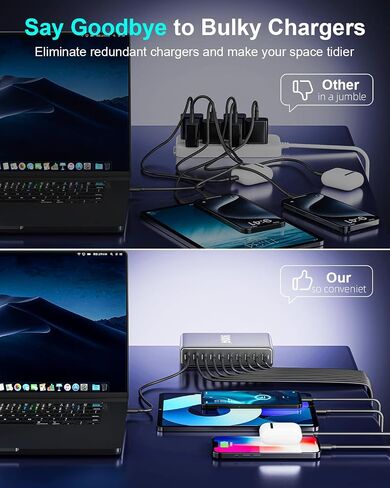 كتلة شاحن سريع USB C بقدرة 320 واط، محطة شحن USB ذات 8 منافذ، GaN Ⅲ Pro 100 واط PD PPS منفذ شحن سريع، شاحن حائط للكمبيوتر المحمول متوافق مع MacBook/iPhone 16/iPad/Galaxy S23/22 إلخ in Kuwait