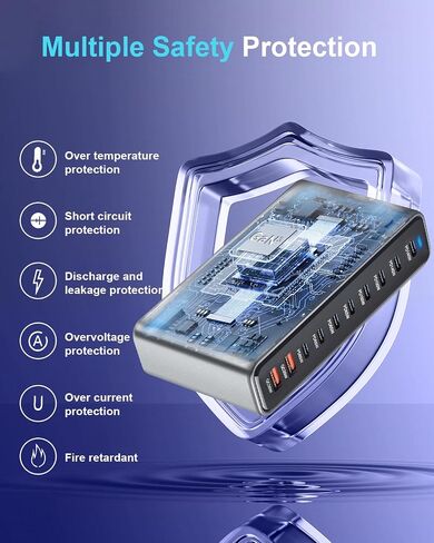 كتلة شاحن سريع USB C بقدرة 320 واط، محطة شحن USB ذات 8 منافذ، GaN Ⅲ Pro 100 واط PD PPS منفذ شحن سريع، شاحن حائط للكمبيوتر المحمول متوافق مع MacBook/iPhone 16/iPad/Galaxy S23/22 إلخ in Kuwait