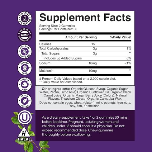 Melatonin Melatonin Gummies 10mg لكل وجبة - يتصرف بسرعة نوم لذيذ للبالغين قوة إضافية الميلاتونين 10 ملغ للبالغين تعزيز جودة النوم والمدة - غير الكائنات المعدلة وراثيا العضوية والنباتية (30 يومًا) in Kuwait