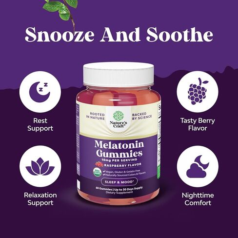 Melatonin Melatonin Gummies 10mg لكل وجبة - يتصرف بسرعة نوم لذيذ للبالغين قوة إضافية الميلاتونين 10 ملغ للبالغين تعزيز جودة النوم والمدة - غير الكائنات المعدلة وراثيا العضوية والنباتية (30 يومًا) in Kuwait