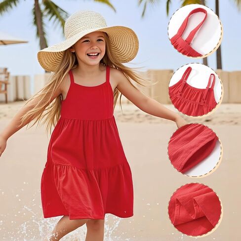 Little Bitty Toddler Girls Cotton Seersucker Suspender Dress Breathable Loose for Beach Holiday 2-7 Years in Saudi Arabia