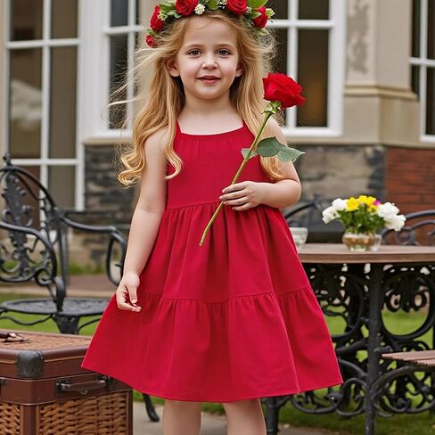 Little Bitty Toddler Girls Cotton Seersucker Suspender Dress Breathable Loose for Beach Holiday 2-7 Years in Saudi Arabia