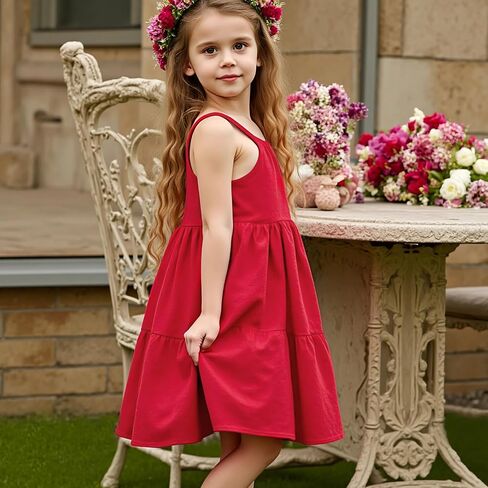Little Bitty Toddler Girls Cotton Seersucker Suspender Dress Breathable Loose for Beach Holiday 2-7 Years in Saudi Arabia