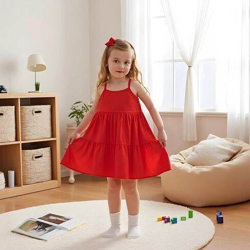 Little Bitty Toddler Girls Cotton Seersucker Suspender Dress Breathable Loose for Beach Holiday 2-7 Years in Saudi Arabia