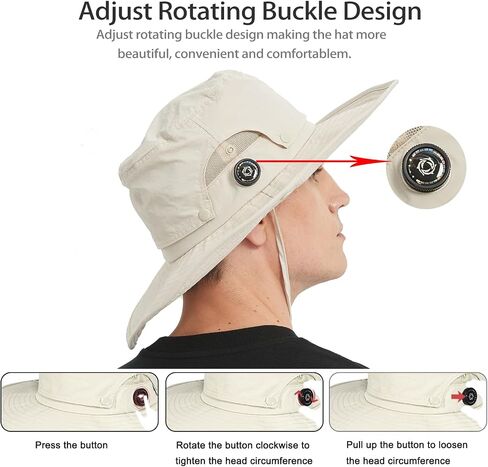 Men Fishing Hat, Adjust Rotating Buckle Sun Hat, Wide Brim UPF 50+ UV Protection Summer Safari Hat,Bucket Hiking Hat in Saudi Arabia