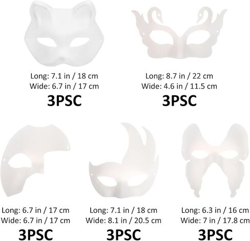 قناع تنكري أبيض فارغ للنساء DIY قابلة للطلاء إيرل الفراشات الورق قناع الوجه لوزارة Mardi Gras Dance Halloween Party Craft 15pcs in Saudi Arabia