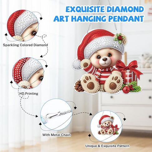 Bowetile Christmas الزهور معلقات فنية الماس المعلقة للمبتدئين للمبتدئين على البالغين ، و 5 د مجموعات فنون الماس الماس ، وفنون الرسم الكريستالية والحرف للبالغين للديكور في المنزل في المنزل in Kuwait