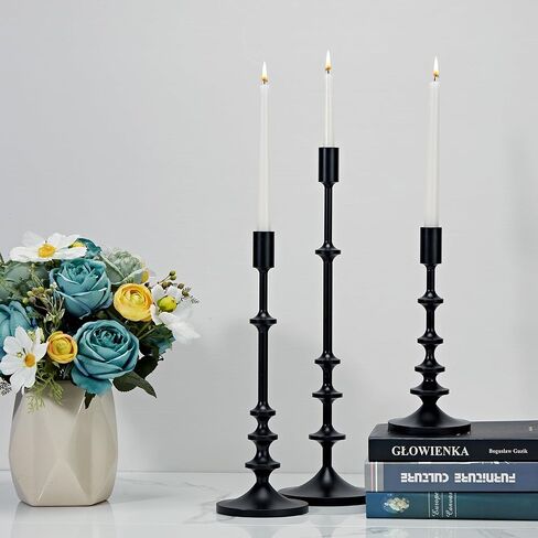 12.2 Inch Aluminum Candlestick Holder, Black Tapered Candle Holder, Vintage Decorative Centerpiece Candelabra, Tall for Dining Room, Festival, Mantelpiece in Saudi Arabia