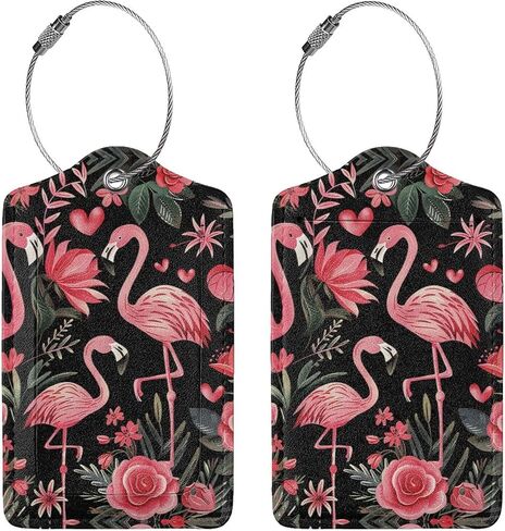 مجموعة علامات الأمتعة من Flamingos Pink 2 عبوة ، علامات أمتعة السفر مع ملصق معرف الخصوصية ، حلقة من الفولاذ المقاوم للصدأ وبطاقة العنوان للرجال والنساء السفر in Kuwait