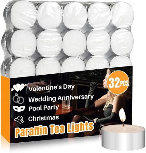 Tea Lights Candles Bulk - 32 Pcs Tealight Candles Tea Candle Lights with Cotton Wick Mini Candle Set for Home,Shabbat,Wedding,Emergencies,Christmas,Halloween in Saudi Arabia