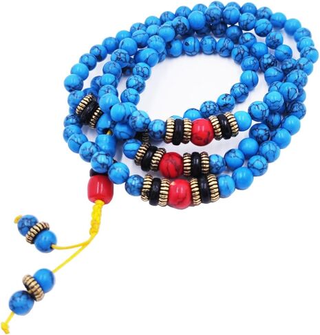حبات الصلاة قلادة البوذية التبتية التأمل 108 حبات الصلاة التبتية الأزرق الفيروزي البوذي الميت. in Kuwait