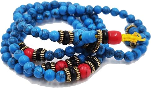 حبات الصلاة قلادة البوذية التبتية التأمل 108 حبات الصلاة التبتية الأزرق الفيروزي البوذي الميت. in Kuwait