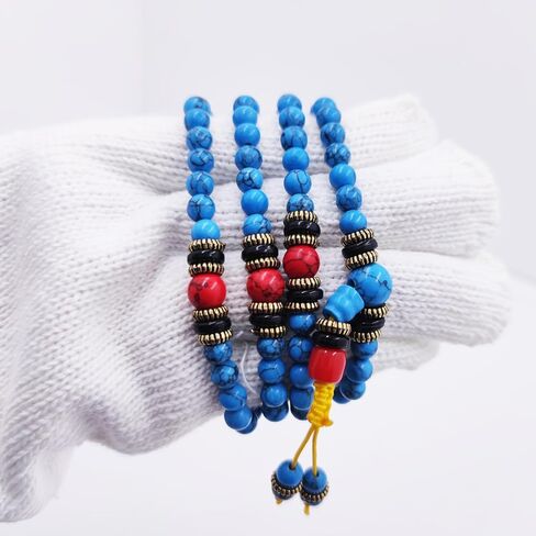 حبات الصلاة قلادة البوذية التبتية التأمل 108 حبات الصلاة التبتية الأزرق الفيروزي البوذي الميت. in Kuwait
