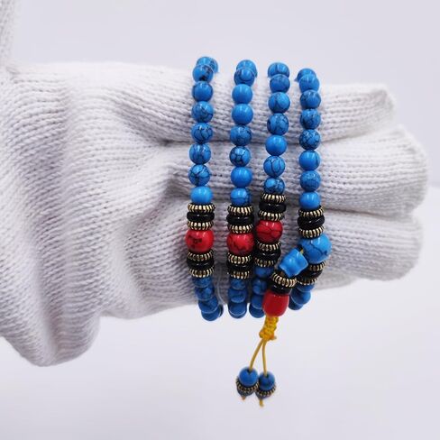 حبات الصلاة قلادة البوذية التبتية التأمل 108 حبات الصلاة التبتية الأزرق الفيروزي البوذي الميت. in Kuwait