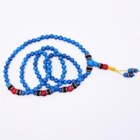حبات الصلاة قلادة البوذية التبتية التأمل 108 حبات الصلاة التبتية الأزرق الفيروزي البوذي الميت. in Kuwait