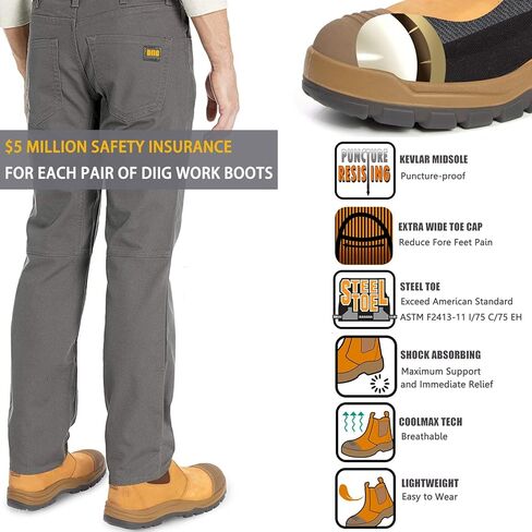 CONRAD Men's Chelsea Slip-On Work Boots - Soft Toe, Composite Toe, Waterproof, Slip Resistant, Safety Shoes in Kuwait