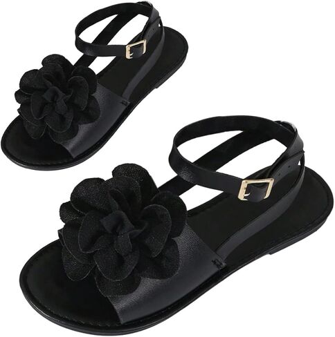 GORGLITTER Women's 3D Flower Sandals Ankle Strap Open Toe Dressy Flat Sandals in Saudi Arabia