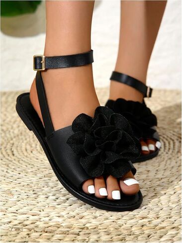 GORGLITTER Women's 3D Flower Sandals Ankle Strap Open Toe Dressy Flat Sandals in Saudi Arabia