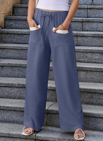 تقييم سراويل Palazzo Womens Summer Summer Flowy Wide Leg 2025 صالة سراويل شاطئية. in Saudi Arabia