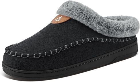 ATHMILE Mens Slippers Warm Moccasin Memory Foam House Shoes Indoor Outdoor Fuzzy Plush Lined Slippers for Home Bedroom in Kuwait