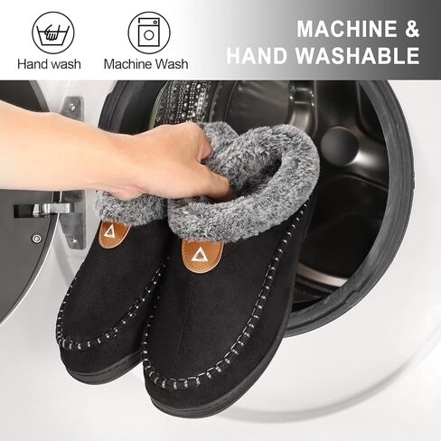 ATHMILE Mens Slippers Warm Moccasin Memory Foam House Shoes Indoor Outdoor Fuzzy Plush Lined Slippers for Home Bedroom in Kuwait