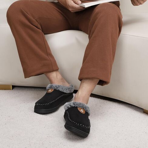 ATHMILE Mens Slippers Warm Moccasin Memory Foam House Shoes Indoor Outdoor Fuzzy Plush Lined Slippers for Home Bedroom in Kuwait