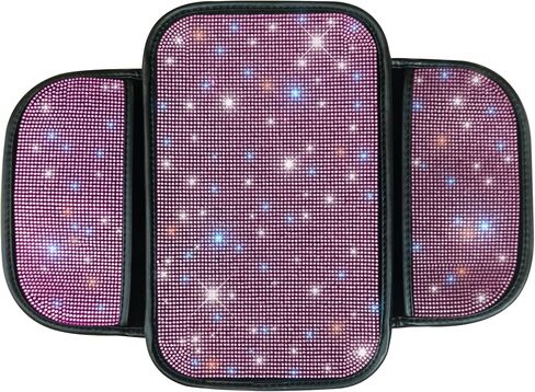 for White Bling Car Armrest Cover with Diamond Rhinestones - Universal Center Console Cover Protector with Side Pockets for Car Accessories fit Women fit Most Cars, Trucks, and SUV. in Saudi Arabia
