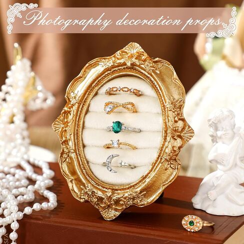 Liliaafar Vintage Ring Holder Round Green Mat Ring Wedding Display Suede Jewelry Box Stand Frame Earring Tray Anniversary Engagement Baroque Organizer Photograph Prop for Women Birthday Gifts in Kuwait