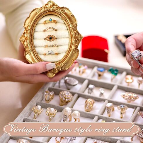 Liliaafar Vintage Ring Holder Round Green Mat Ring Wedding Display Suede Jewelry Box Stand Frame Earring Tray Anniversary Engagement Baroque Organizer Photograph Prop for Women Birthday Gifts in Kuwait